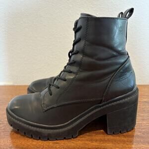 Y2K Combat Ankle Boots Womens 7.5 Black Lace Up Chunky Heel Lug Sole Zip Hadria